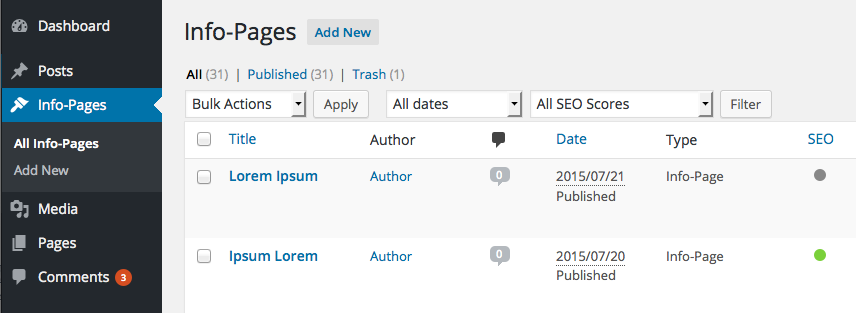 Wordpress CMS: eigene Seiten-Typen definieren